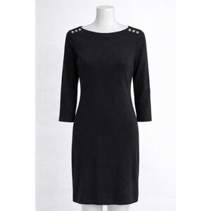 Karen Scott Sport Dress Womens PP Black Boat Neck Button Shoulder 3/4 Sleeve NEW